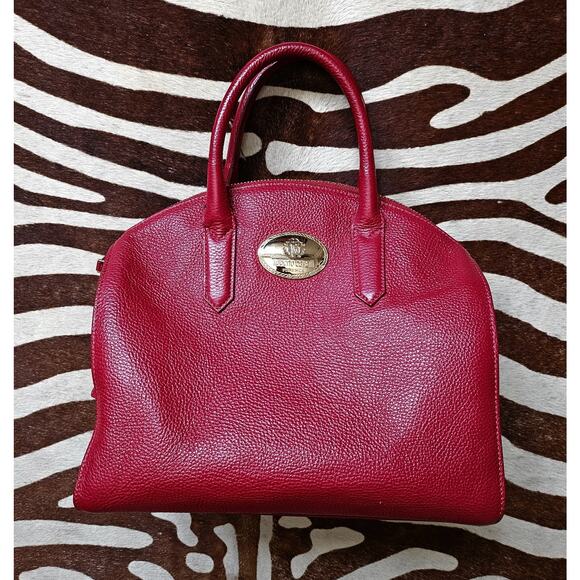 Vintage ROBERTO CAVALLI Round Leather Satchel Bag Red Animal Print Liner - Picture 1 of 11
